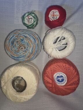 Lot Of (6) Various Colors/Weights Crochet Thread